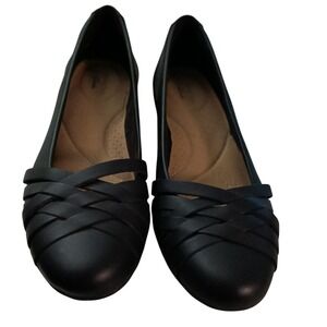 Clarks Collection Black Leather Woven‎ Sara Clover Ballet Flats Women's Size 8
